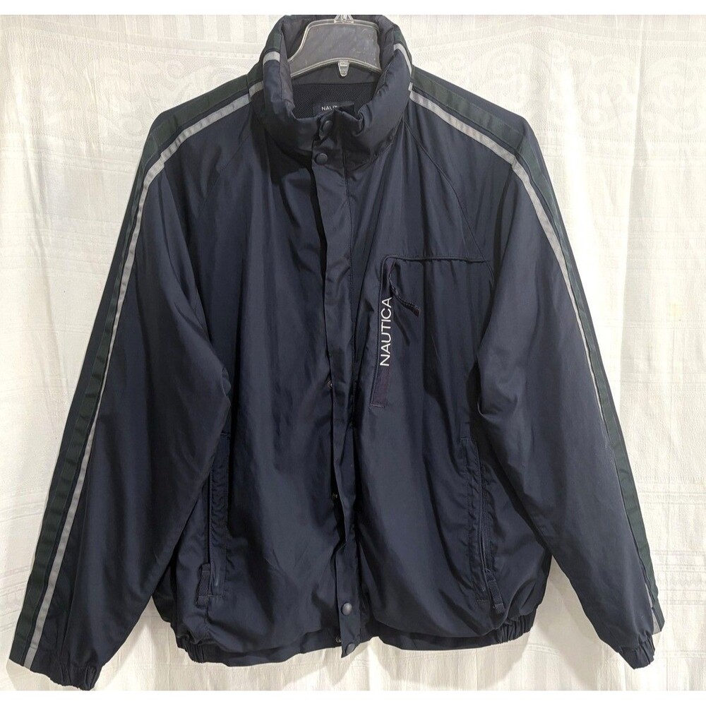 Nautica Windbreaker Jacket Mens Large Navy Full Zip Mesh Lined Lightweight